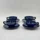 Set of 4 vintage ceramic cups and saucers, cobalt blue glaze.