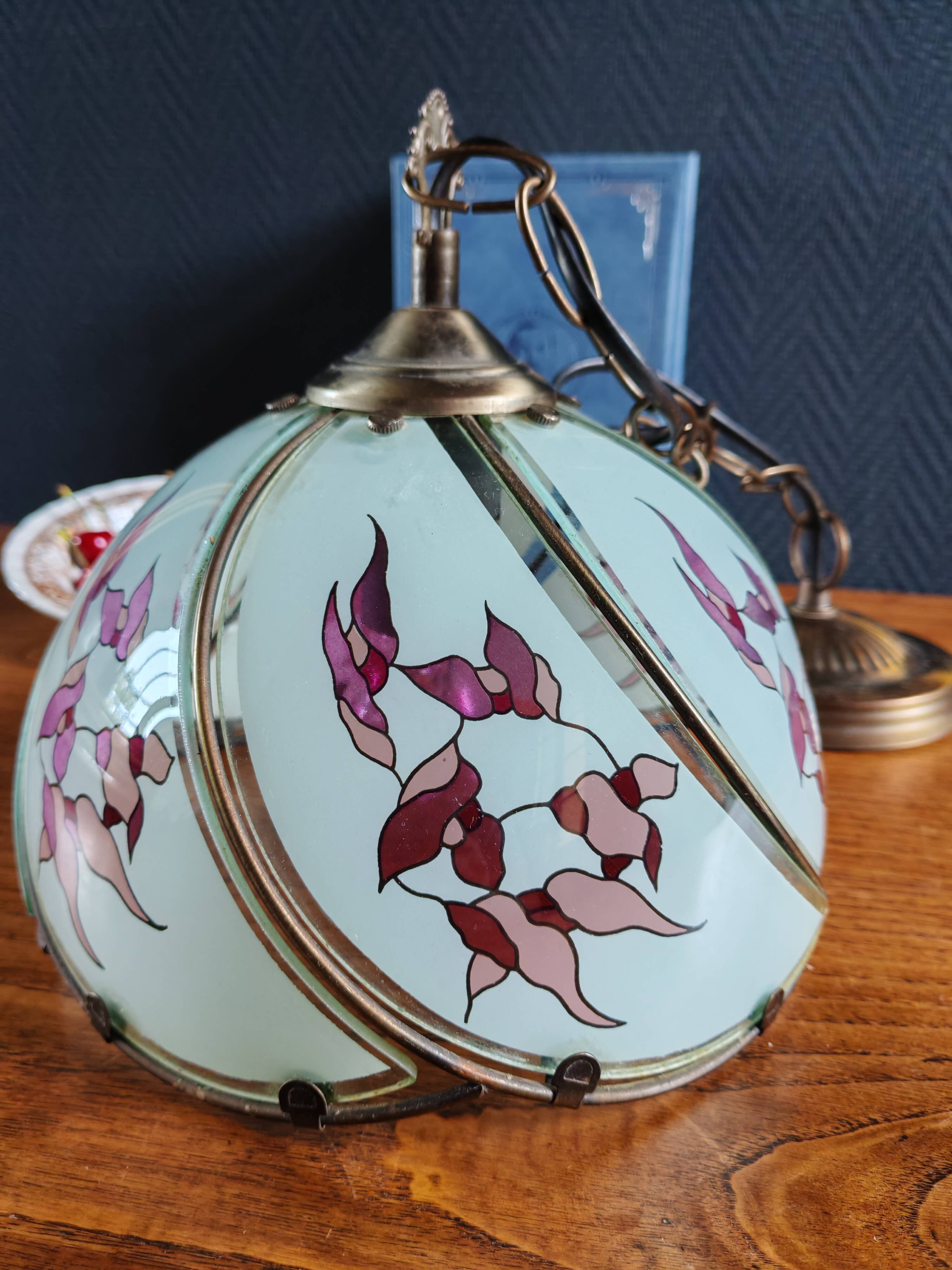 Vintage Tiffany Style Art Deco Pendant Chandelier