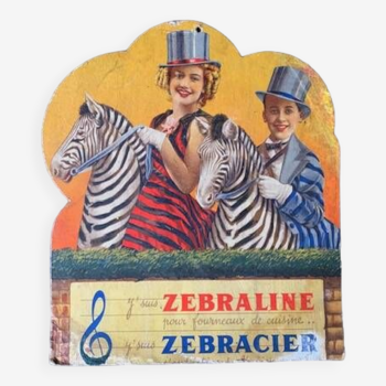 Ancien présentoir en carton publicitaire 1930, marque Zebraline