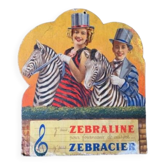 Ancien présentoir en carton publicitaire 1930, marque Zebraline