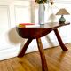 Brutalist tripod coffee table in solid wood, vintage 1960
