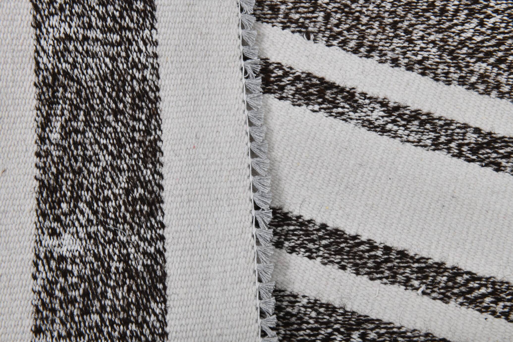 White & Black Striped Oversize Kilim Rug, 206x304Cm