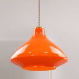 Mid-Century Italian Orange Glass and Brass Pendant Lamp