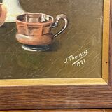 Framed painting oil on canvas still life by J Thomas 1921