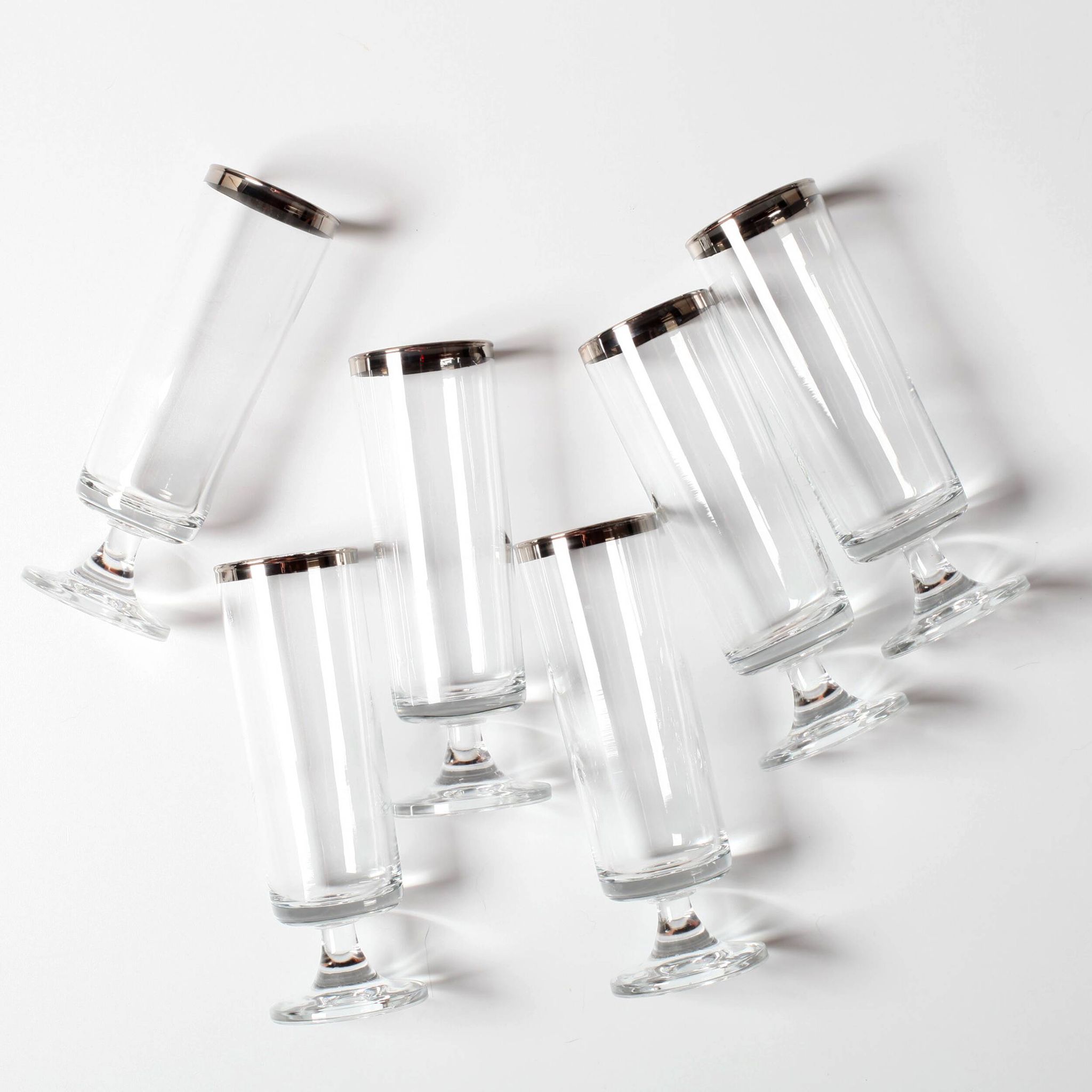 Set of 6 Vintage Italian Clear Wine Glasses Silver Rim Mid-Century Stemware