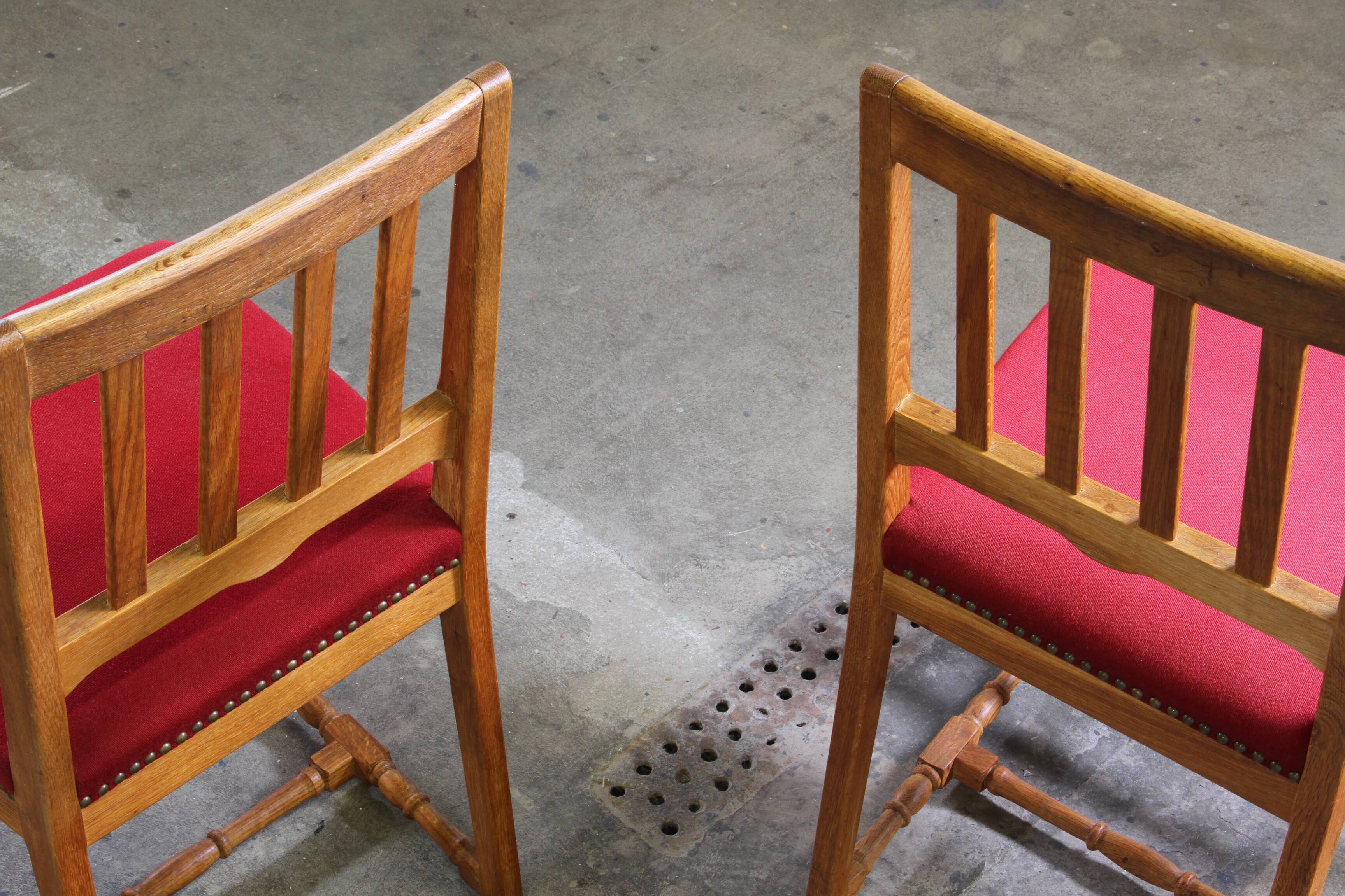 Vintage 1940s/50s Solid Oak Danish Farmhouse Chairs, Baroque style set of 4