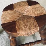 Rustic Low Oak and Rush Stools in the style of Charles Dudouyt, France, 1940s, Set of 2