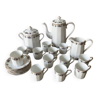 Limoges porcelain coffee set decorated with violets