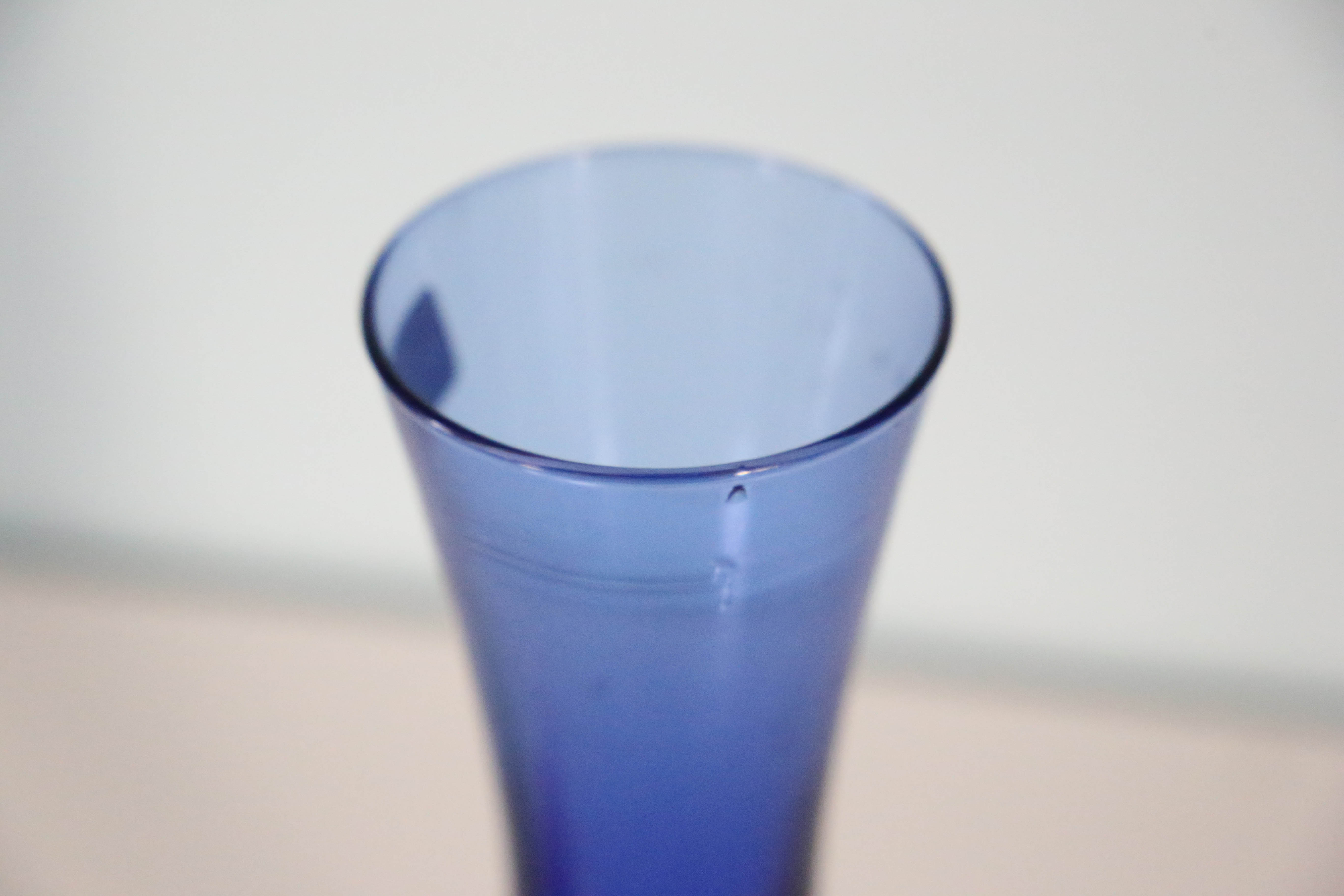 Blue vase, transparent foot, Duralex, vintage