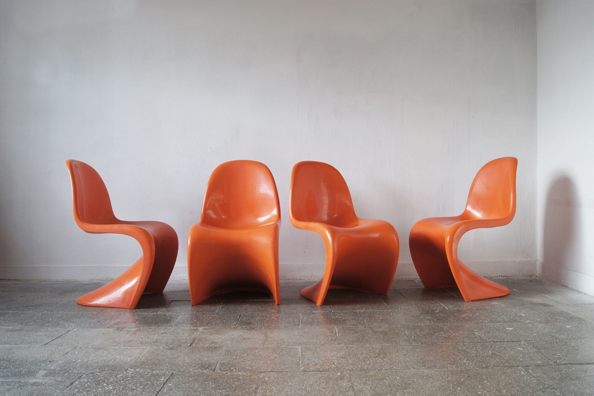 Orange Panton Chair by Verner Panton for Herman Miller set of 4