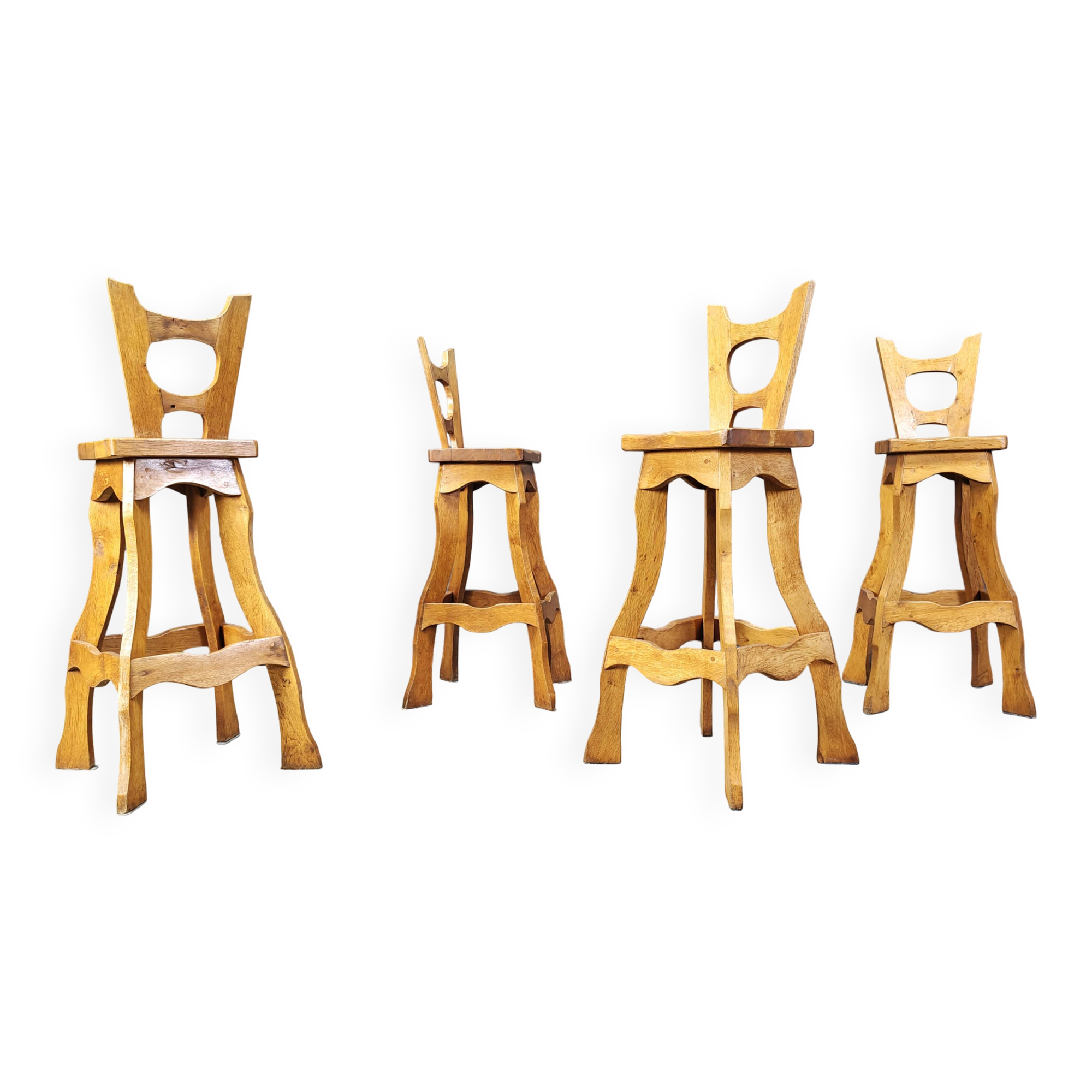 Vintage brutalist bar stools, set of 4 - 1960s