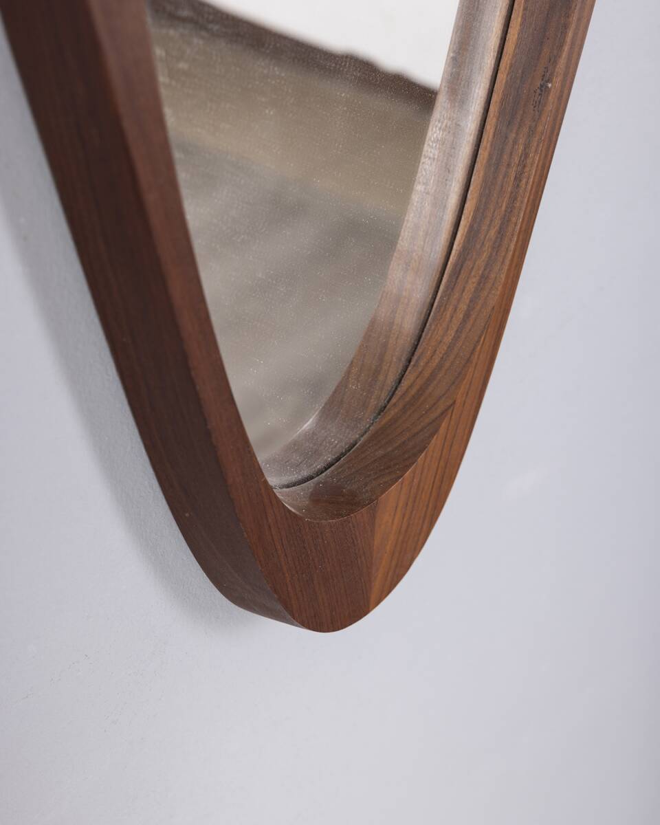 Vintage 1960s oval wooden wall mirror, Italian design