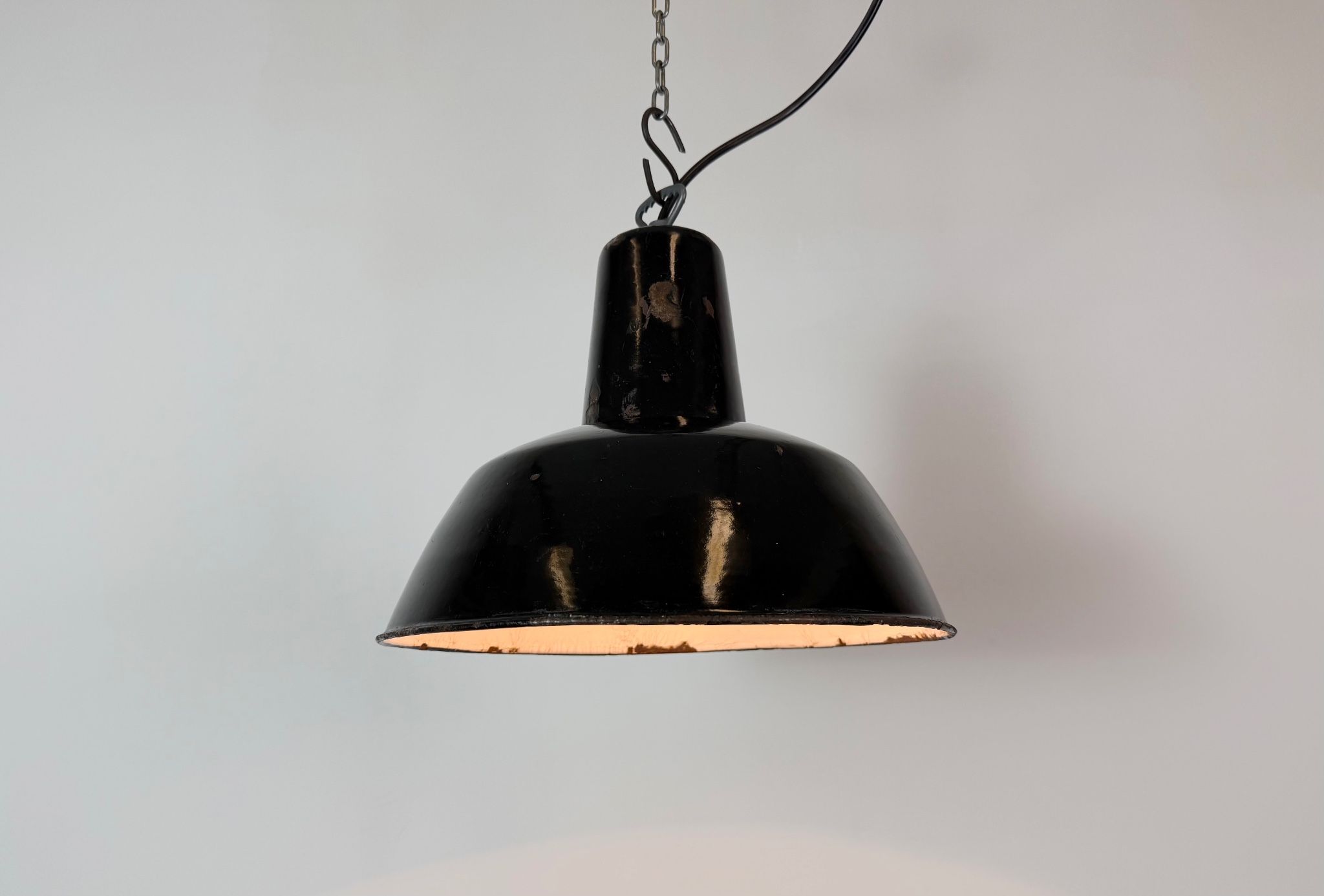 Industrial Black Enamel Factory Pendant Lamp, 1950s
