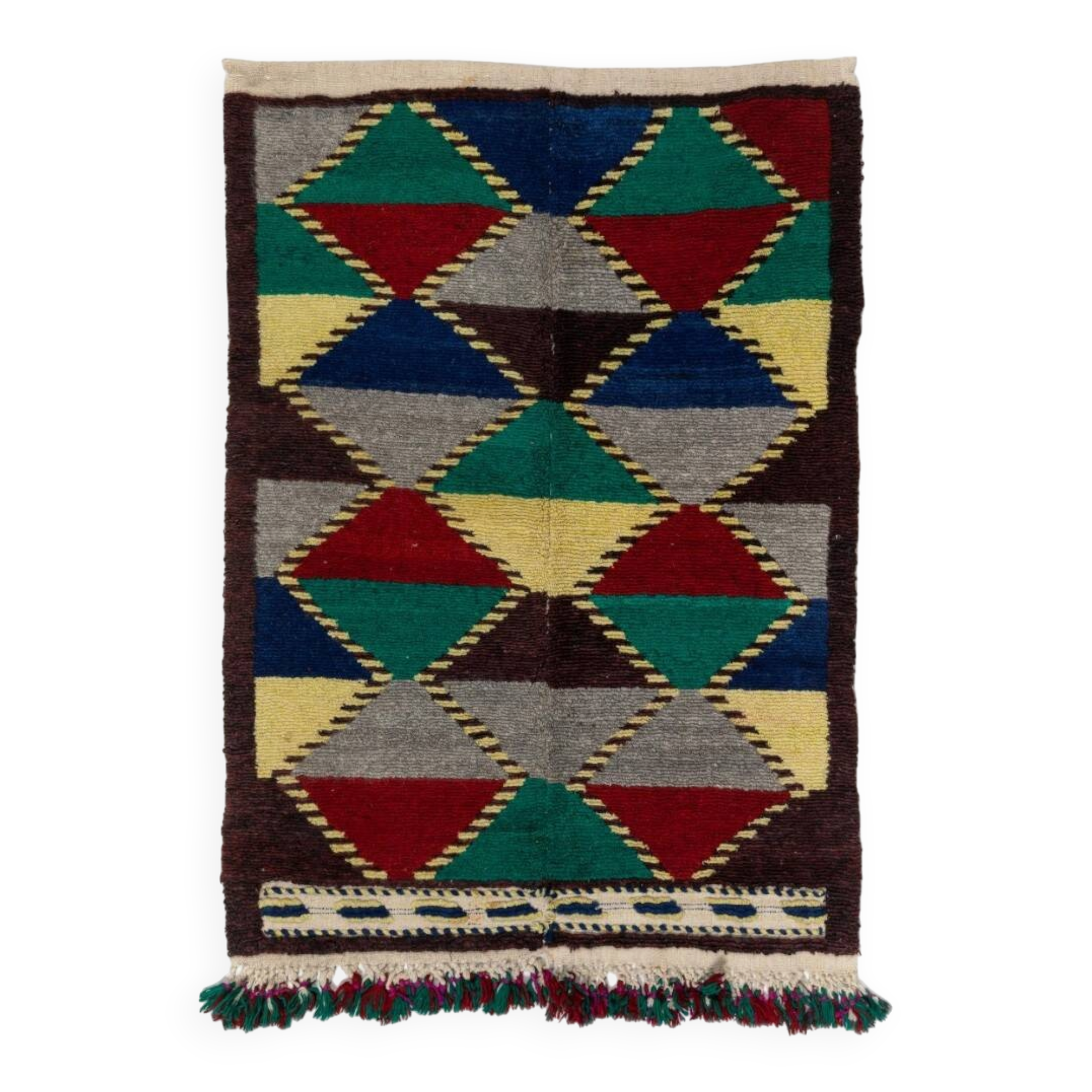 One-of-a-Kind Colorful Vintage Handmade Turkish Tulu Rug with Geometric Design, 100% Wool