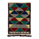 Tapis Tulu turc vintage fait main, coloré et unique, avec un design géométrique, 100 % laine.