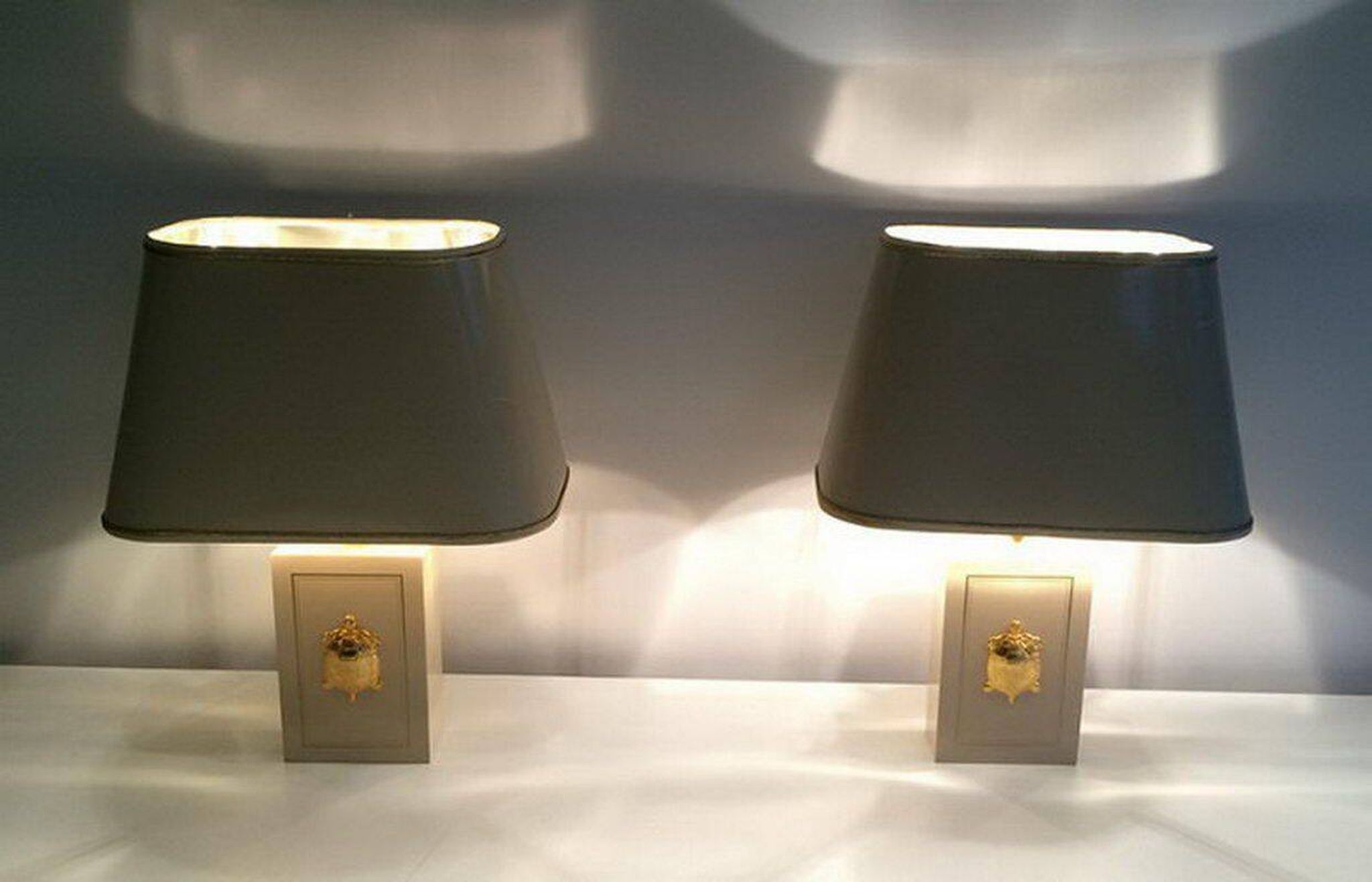 Pair of lamps decorated with golden turtles