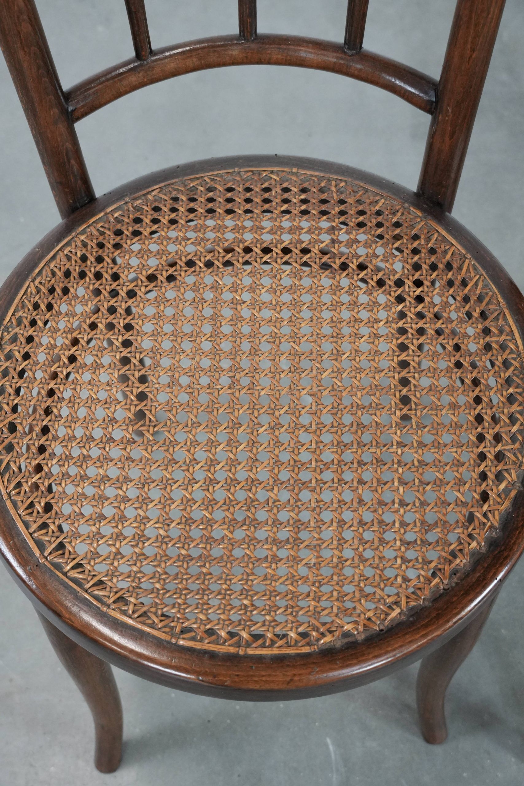 Beautiful set of 6 wooden vintage bistro chairs by Jacob & Josef Kohn Wien with cane seat