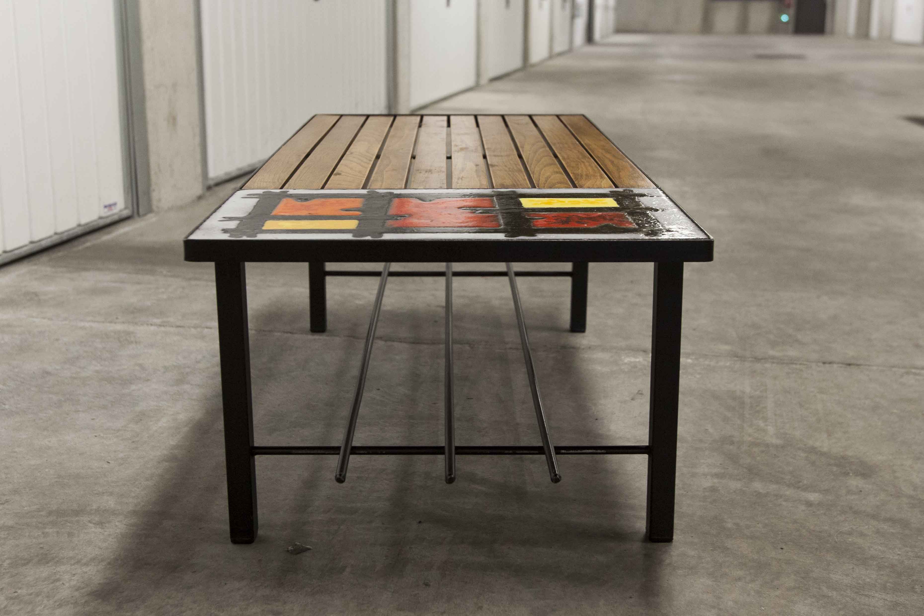 Coffee table teak enamelled lava stone 1965