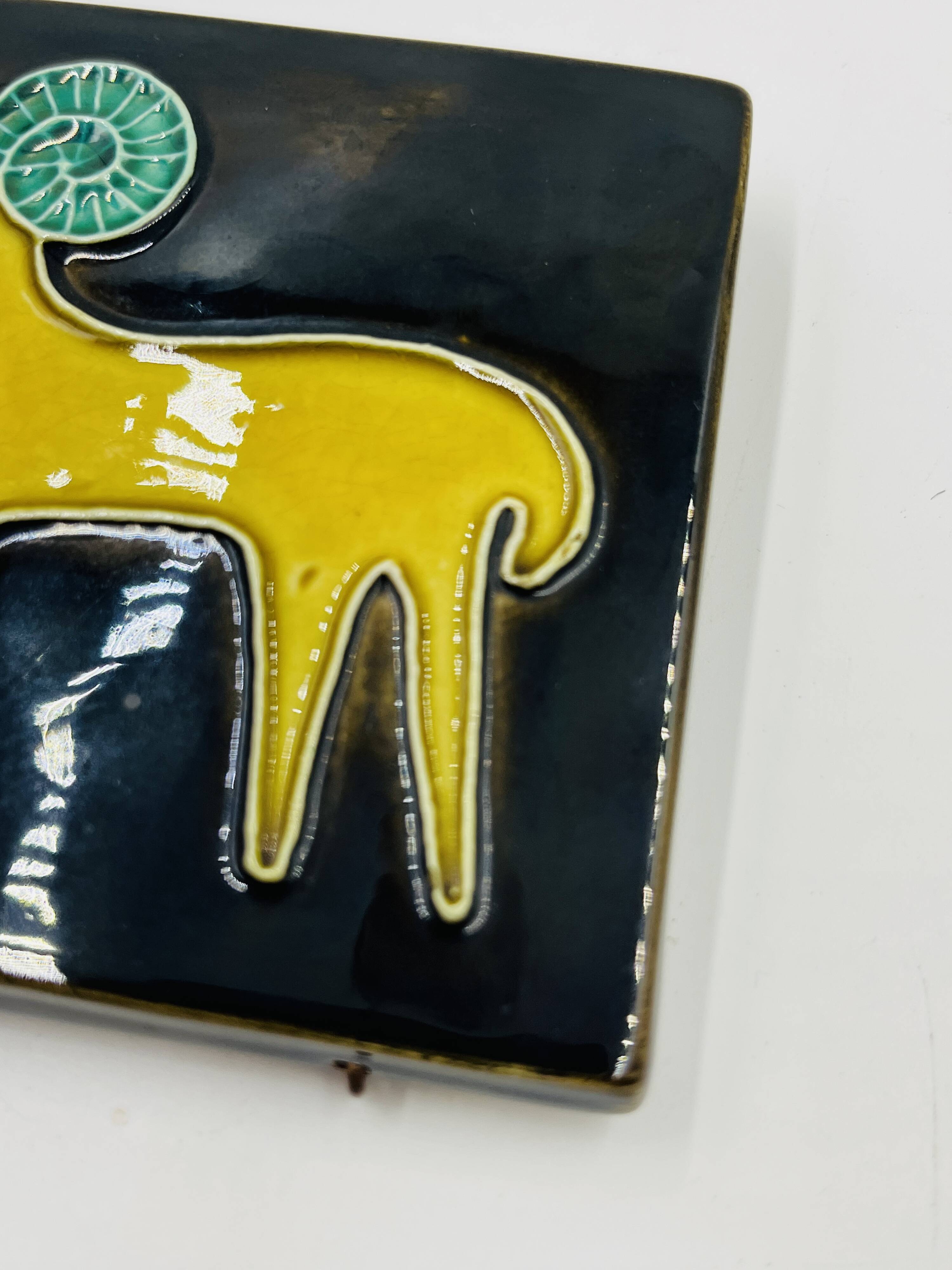 Vintage ceramic tile by Yvette Manoy - 1968