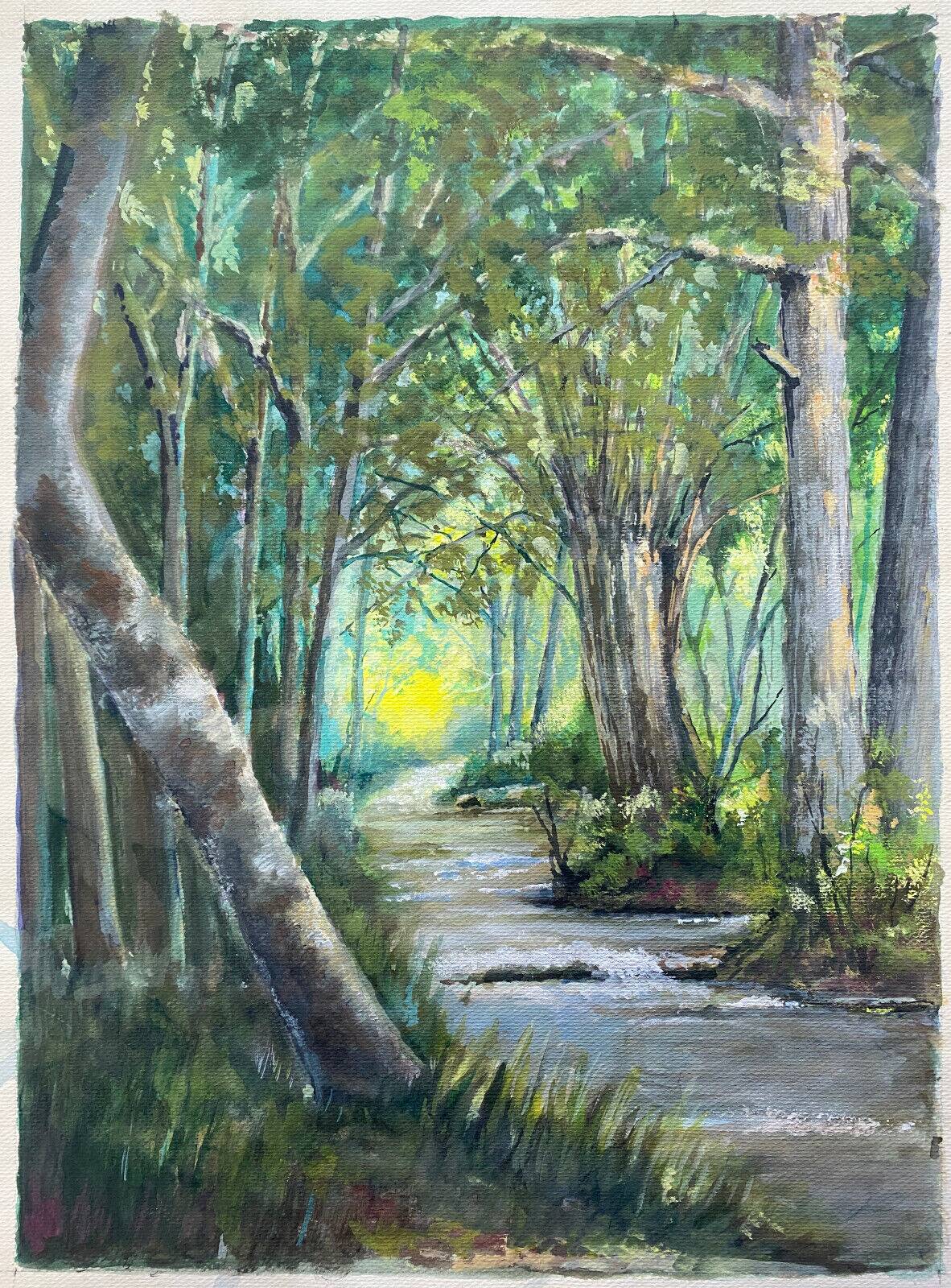 Gouache painting "The river in the woods" second half 20th century