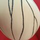 Designer vase in white ceramic with enamelled black stripes.