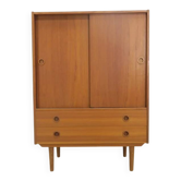 High teak cabinet with sliding doors, 1960s