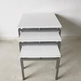 White mid-century modern nesting tables, modernist design, 1960s