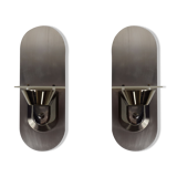 Pair of stainless steel and glass wall lamps