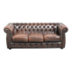 Brown cowhide leather Chesterfield 3-seater sofa in English style