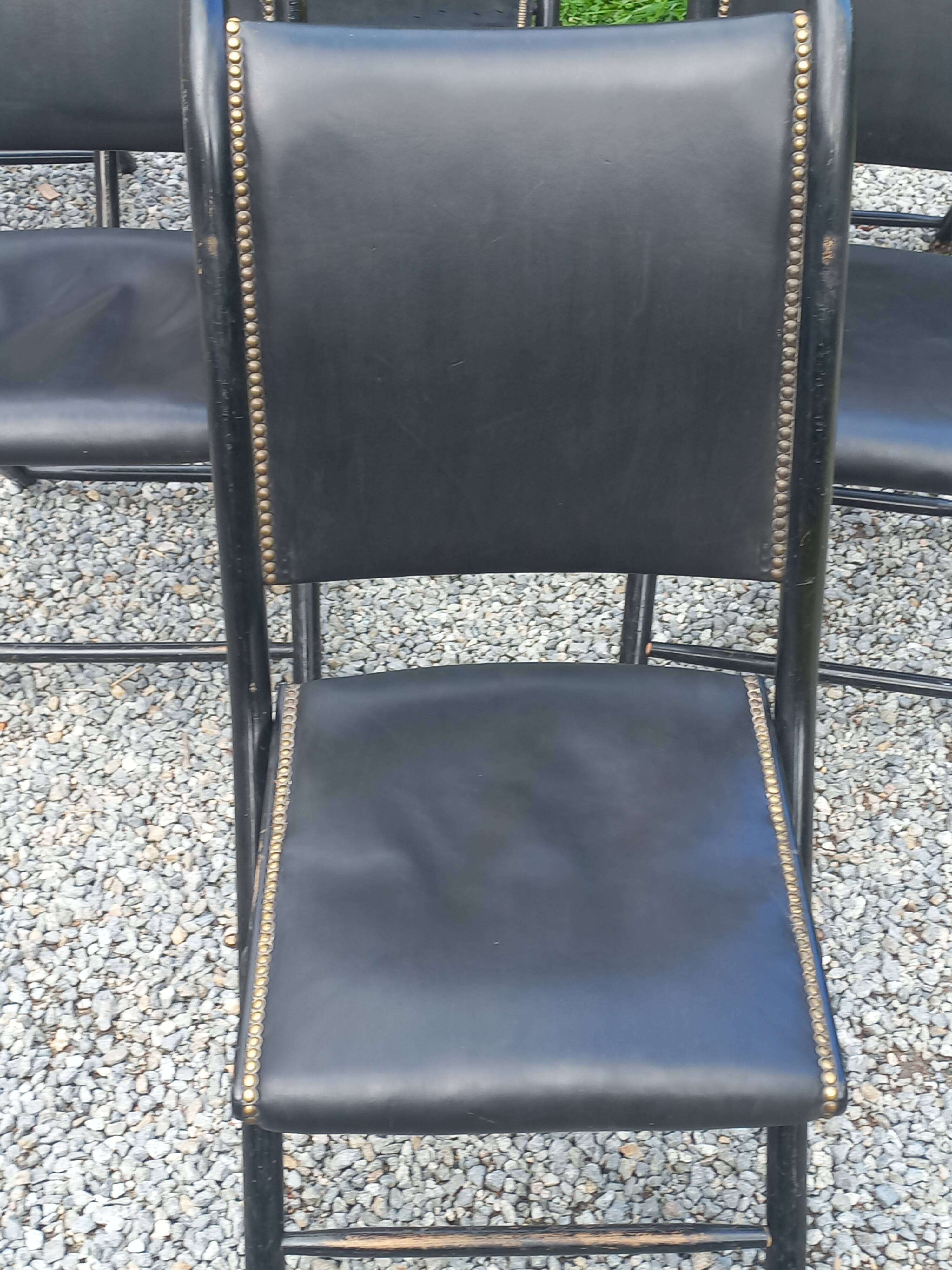 Set of 6 folding chairs, 70s design, 3 leather, 3 moleskin