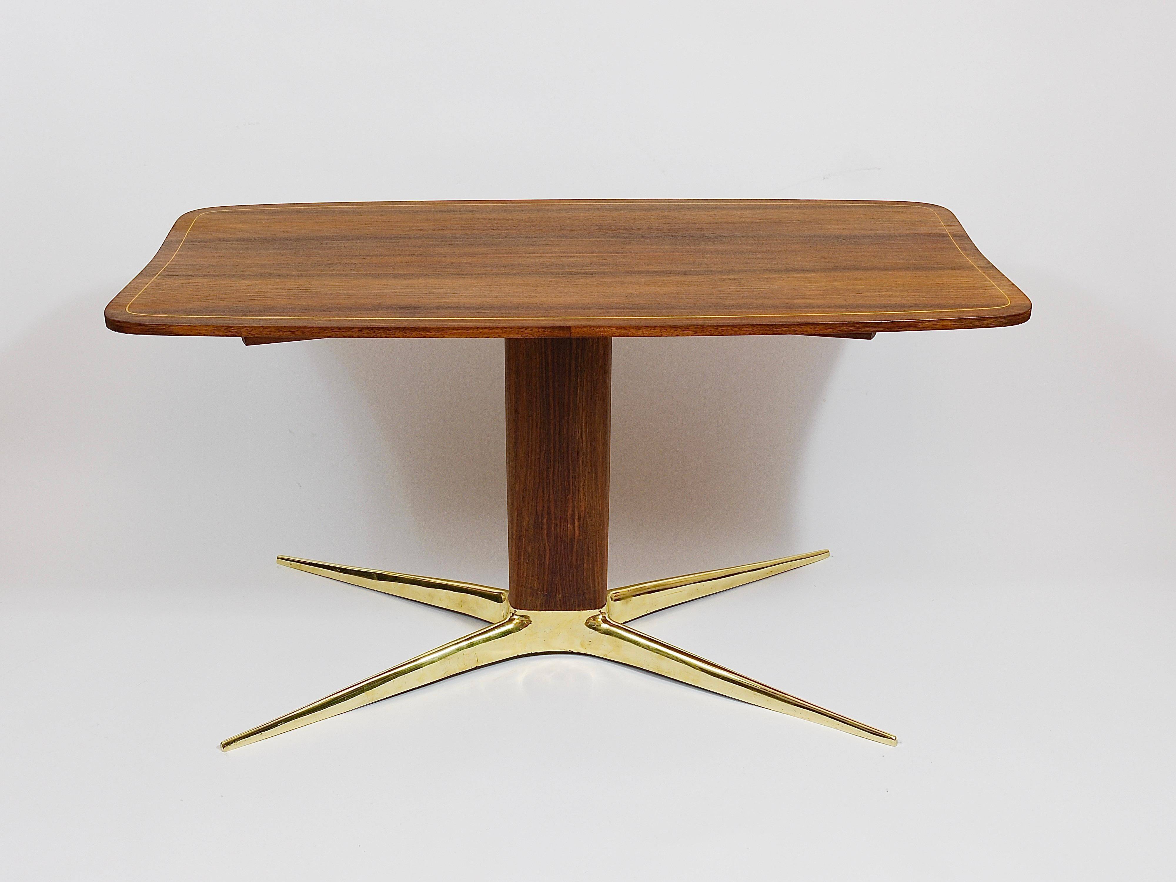 Oswald Haerdtl x Hagenauer Vienna coffee table in brass and walnut, Austria, 1950s