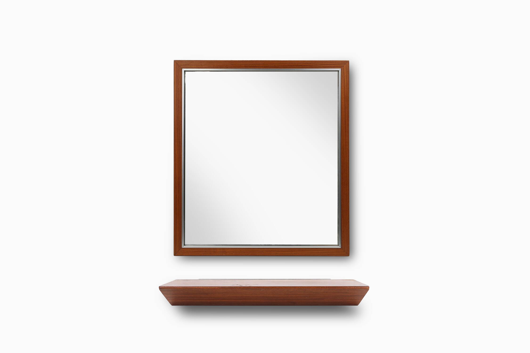 Mid-century teak mirror with shelve by De Coene, Belgium ca. 1960