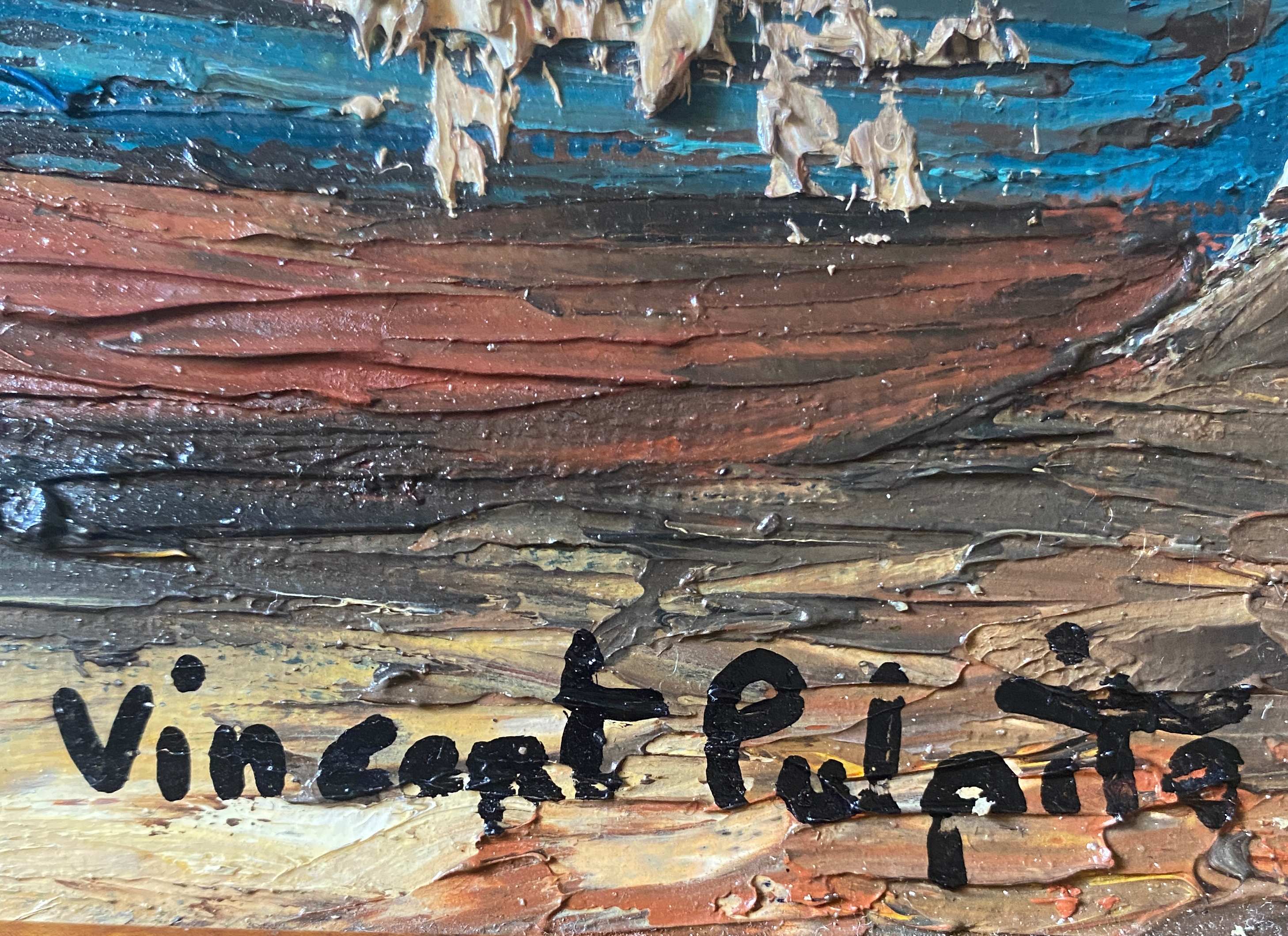 HST painting "Port de Collioure" by Vincent Pulpito + gallery stamp frame