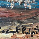 HST painting "Port de Collioure" by Vincent Pulpito + gallery stamp frame