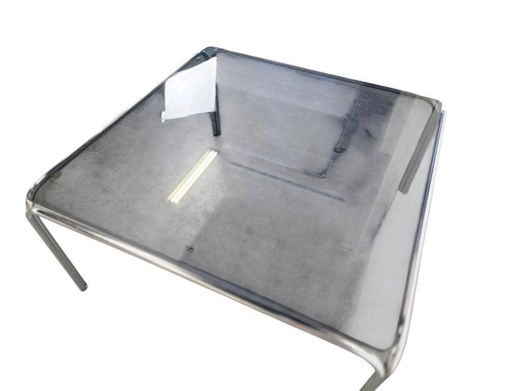Table basse carrée vintage / table basse avec verre fumé
