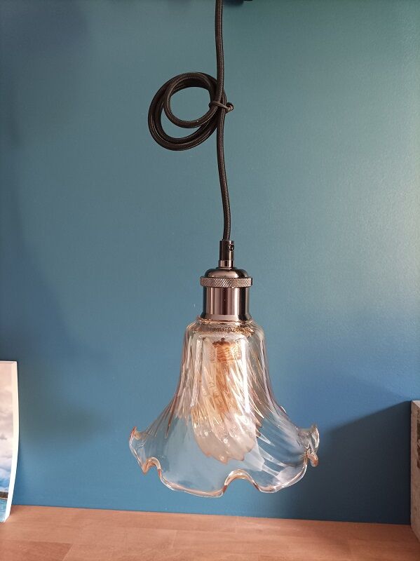 Suspension lampshade corole smoked glass lace