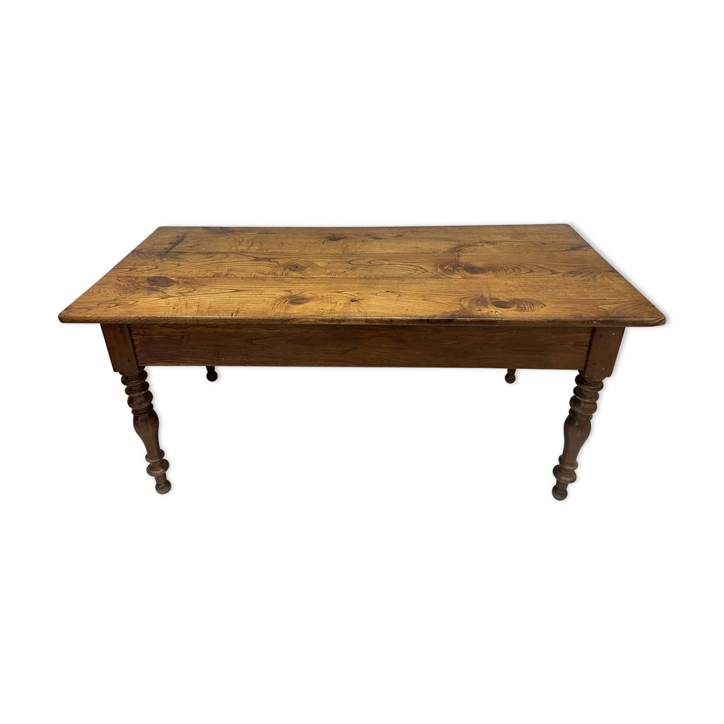 Antique natural wood farm table with 3 drawers