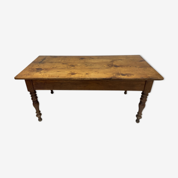 Antique natural wood farm table with 3 drawers