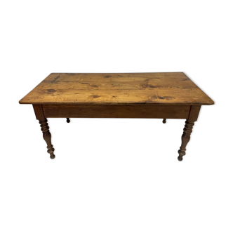 Table de ferme ancienne en bois naturel 3 tiroirs