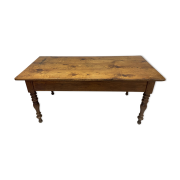 Antique natural wood farm table with 3 drawers