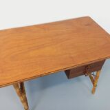 Vintage Louis Sognot desk in rattan and wood from the 1960s