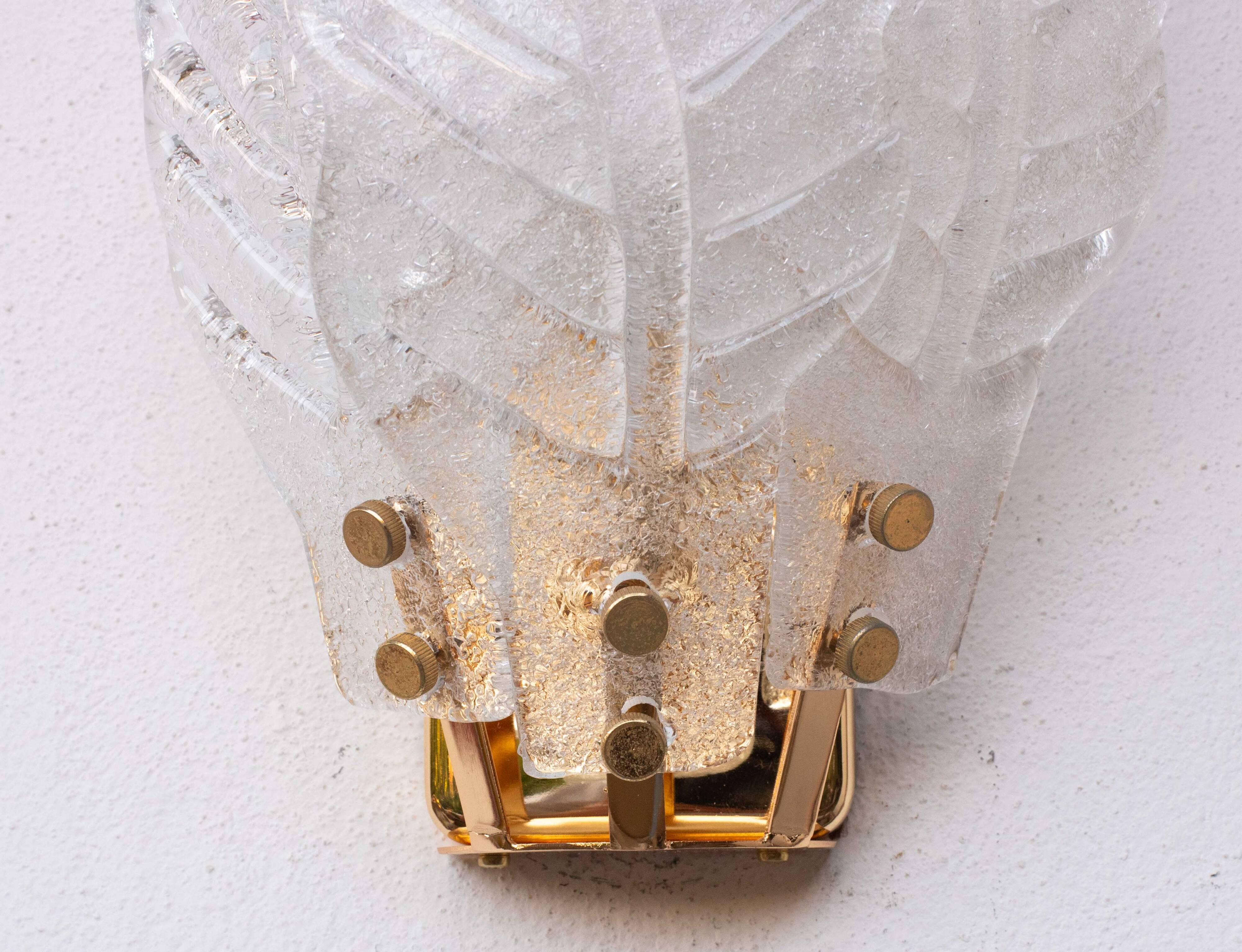 Set of 2 Florence, elegant Murano wall light transparent leaves, 1970