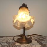 Vintage French Brass Anglepoise Table Lamp With Opaque Patterned Glass Shade 5087