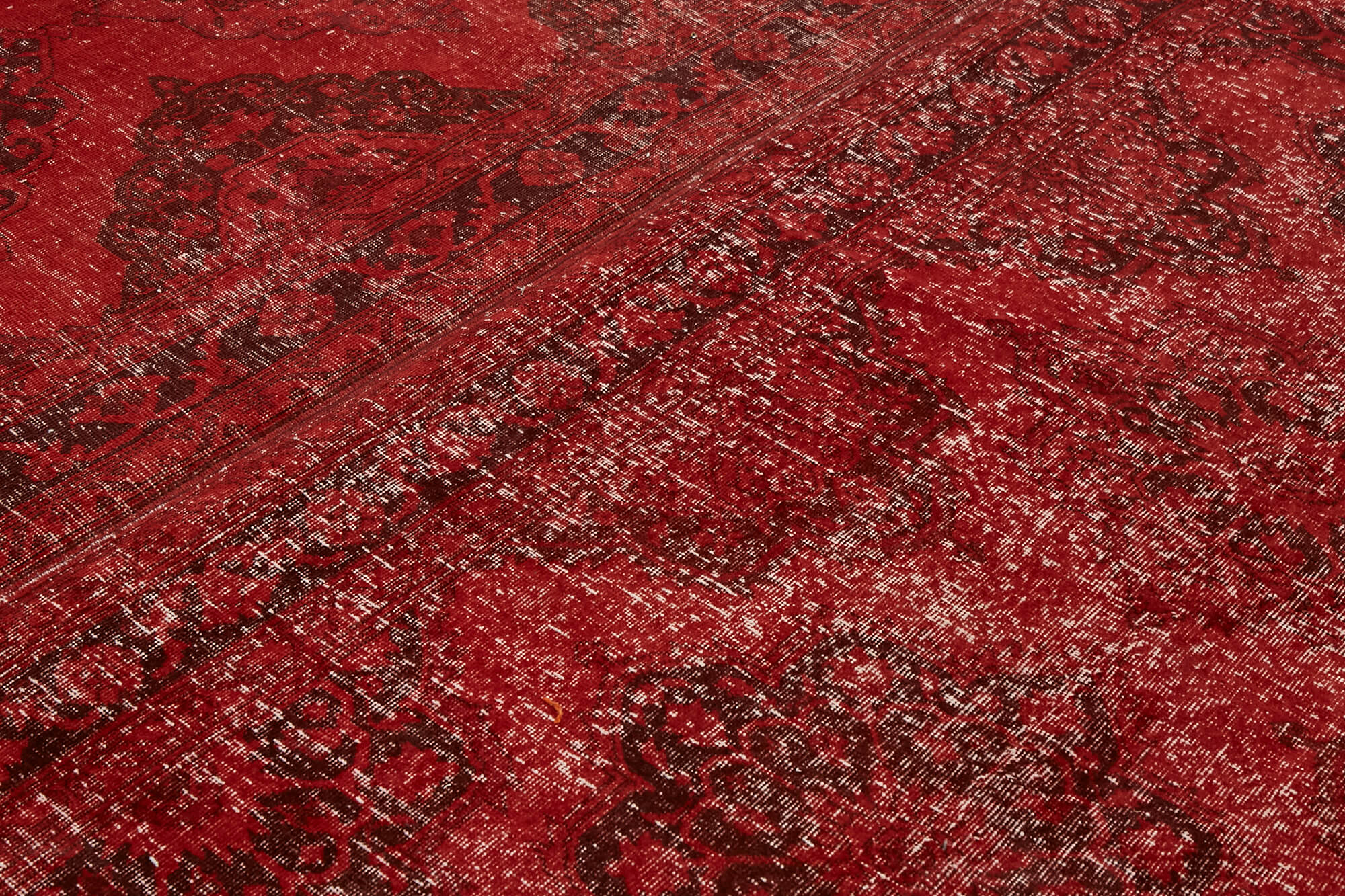 Hand-knotted persian overdyed 1970s 290 cm x 377 cm red wool carpet