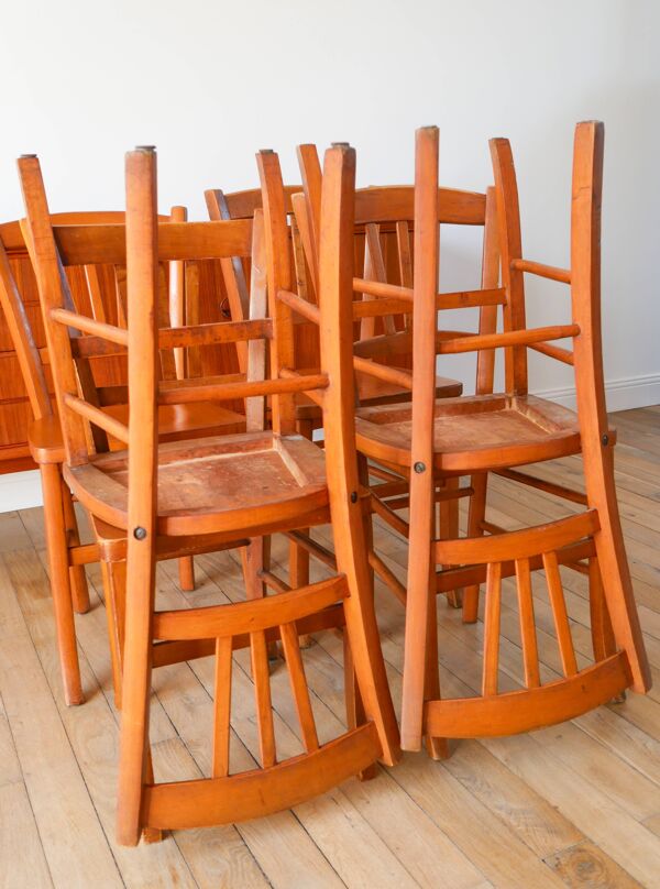 Ensemble de 6 chaises bistrot en bois Luterma 1950