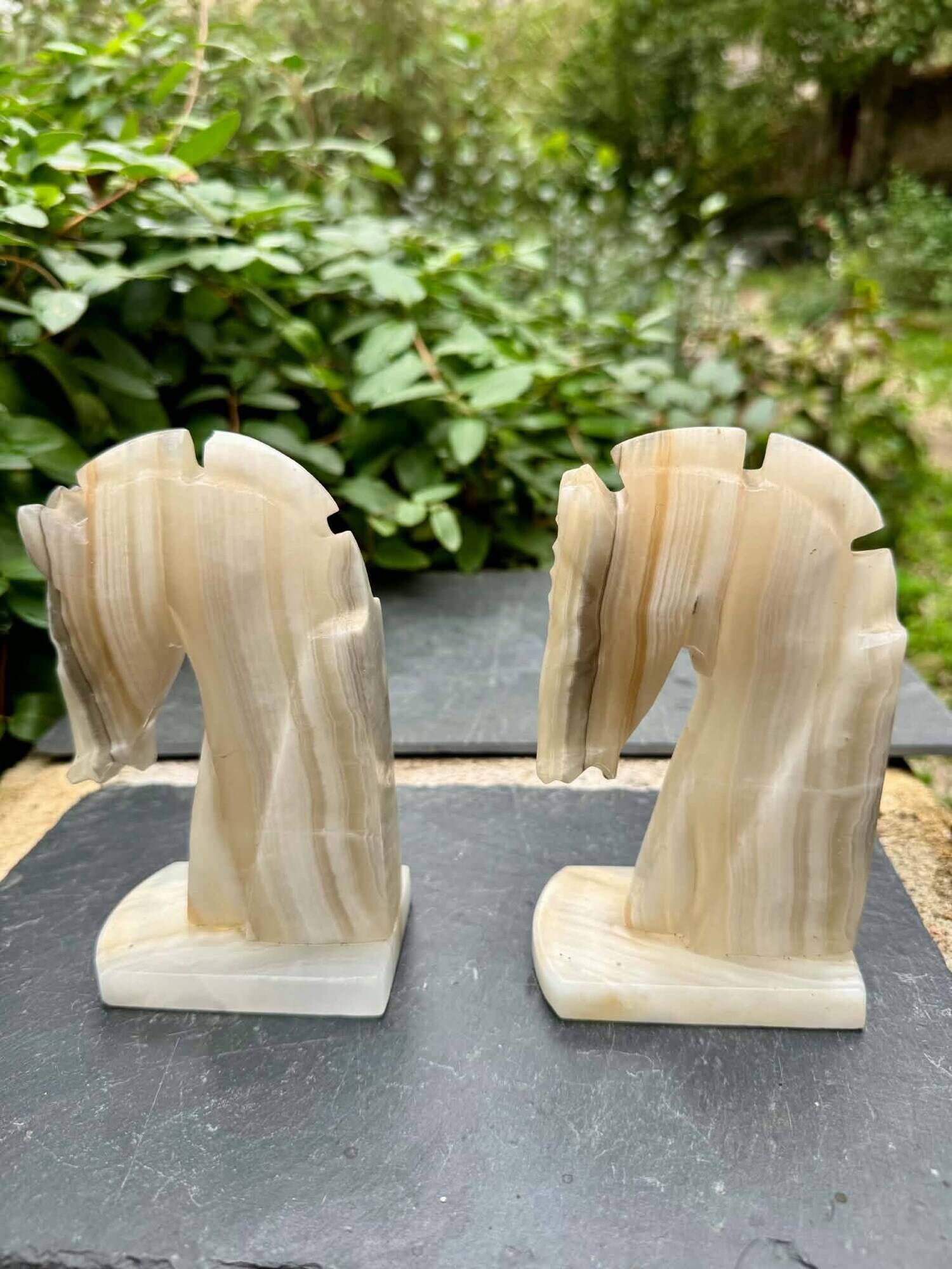 Pair of onyx bookends horse 1960s Italy vintage