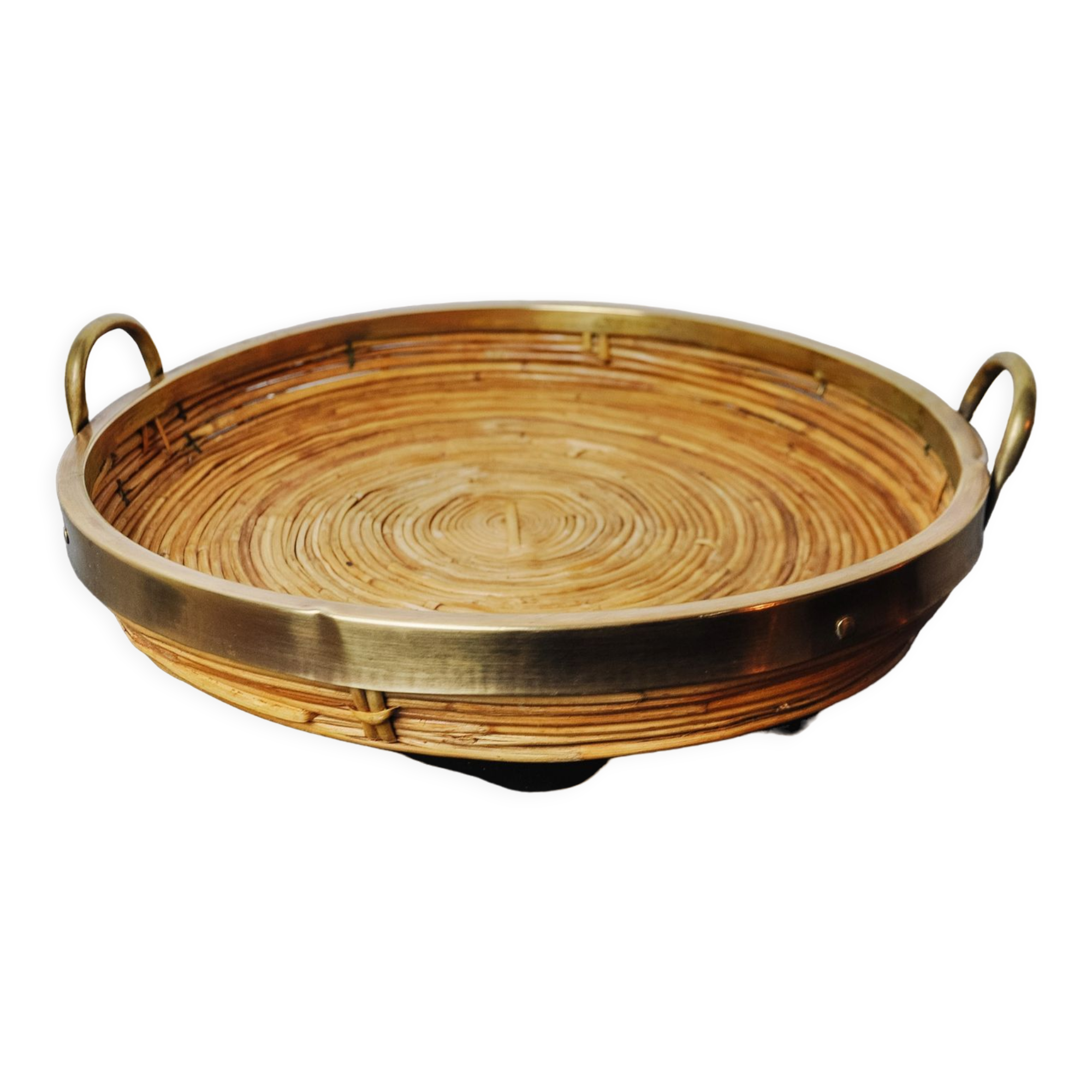 Rattan and brass basket, Italy, 1970