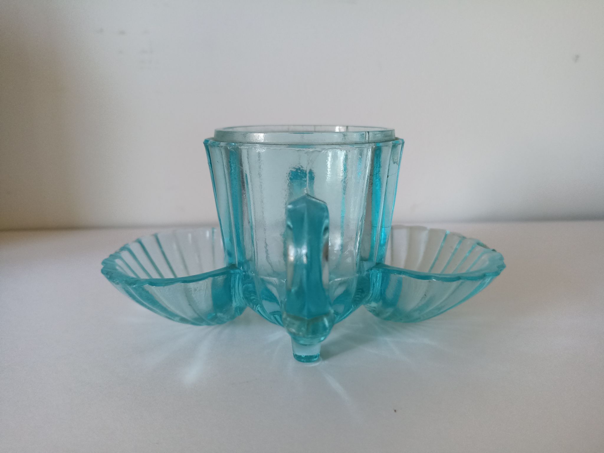 Servant salt-pepper vintage turquoise glass 30s-40s