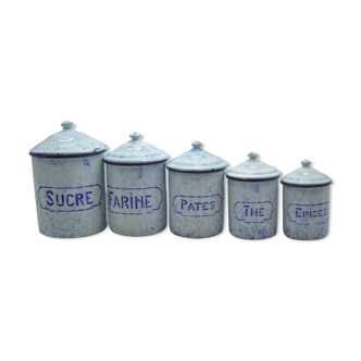 Set of 5 spice pots in enamelled sheet metal