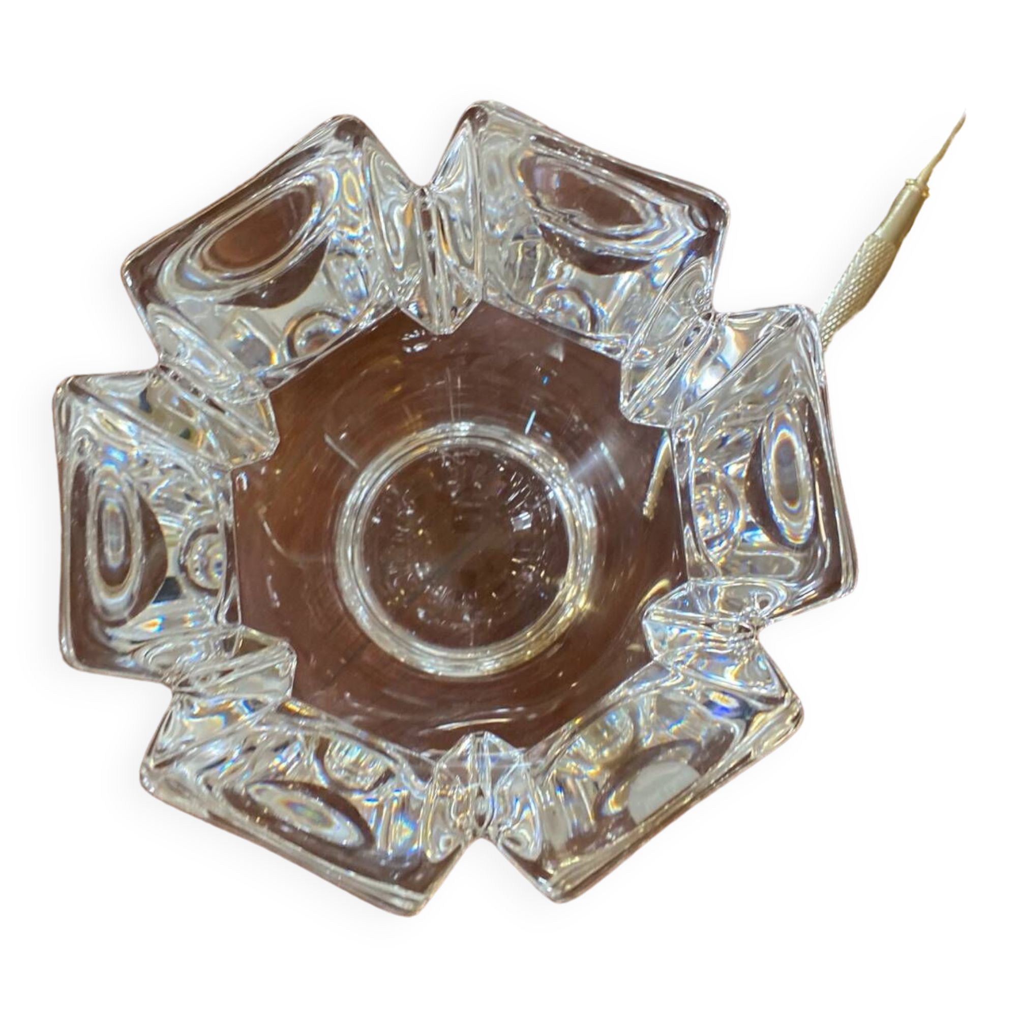 Vintage orrefors small crystal corona bowl , design by lars hellsten, sweden 1970s